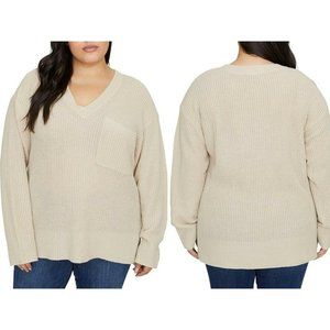 Sanctuary Women's Sweater V-Neck Tan Long Sleeves Pocket